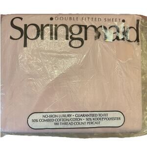 Vintage Springmaid Double Fitted Sheet Pink No-iron Luxury 180‎ Thread USA NOS